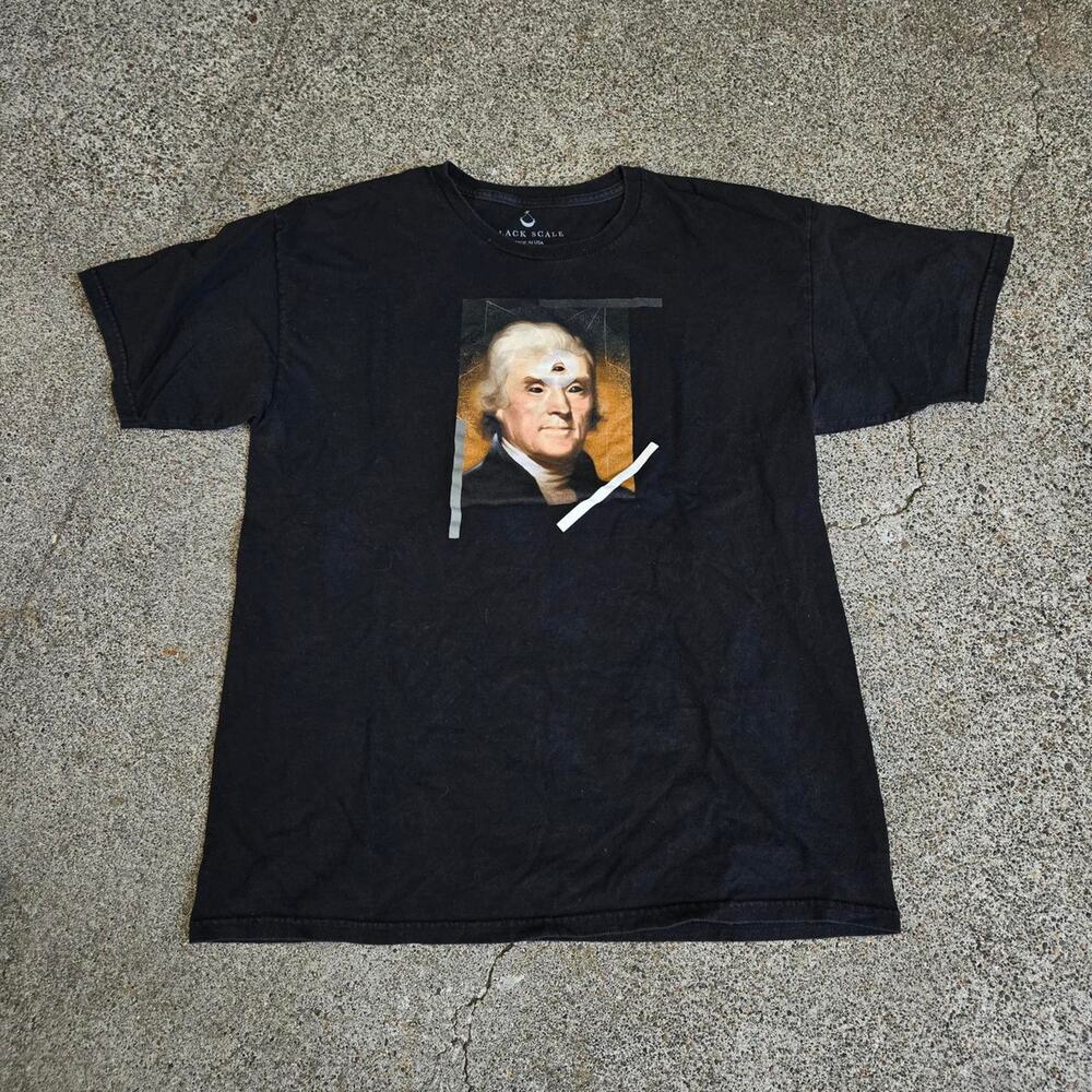 Vtg Y2k BLACK SCALE Thomas Jefferson Third Eye Graphic Streetwear T Shirt L USA